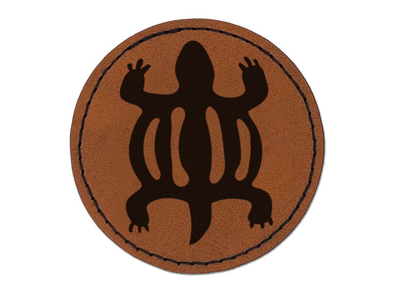 Denkyem Adinkra Crocodile Adaptability Cleverness African Round Iron-On Engraved Faux Leather Patch Applique - 2.5 Inch